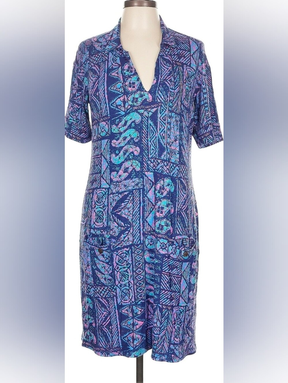 Tori Richard Blue & Purple Geometric Cover-Up Dress